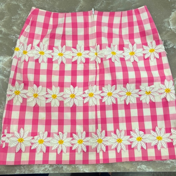 Lilly Pulitzer Pink/White Gingham Daisy Mini Skirt sz 4 - Picture 2 of 7